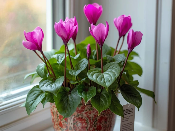 A cheerful potted plant with purple blooms, brightening up a window sill with its lively presence.