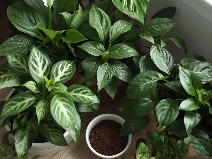 Illustrated tips for indoor plant care, including watering schedules, light requirements, and soil types for thriving plants.