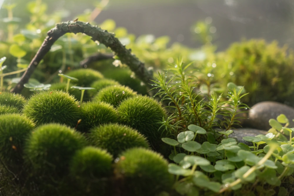 Moss and Baby’s Tears ground cover in terrarium