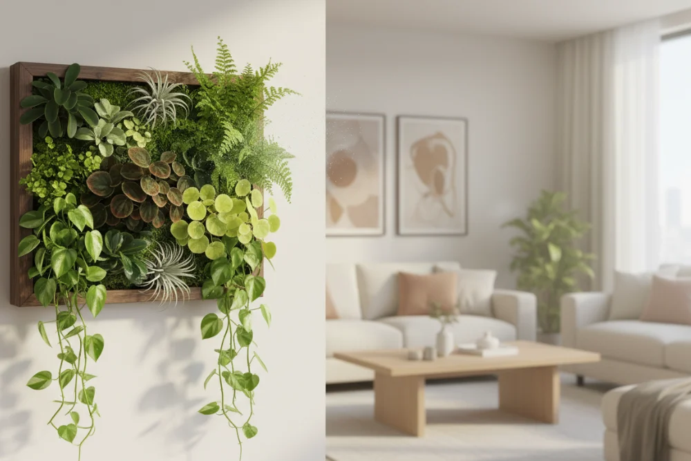 ush indoor living wall with different plants