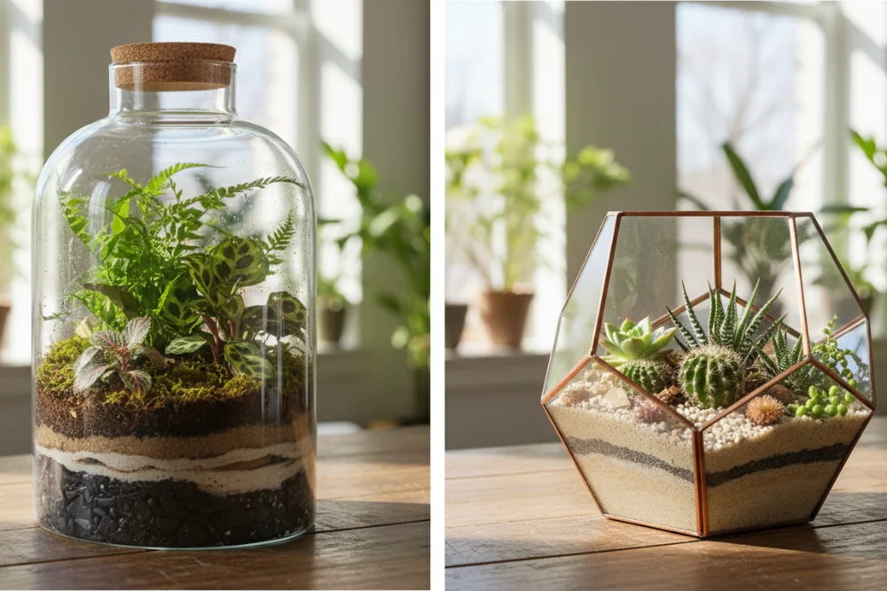Closed vs open terrarium comparison
