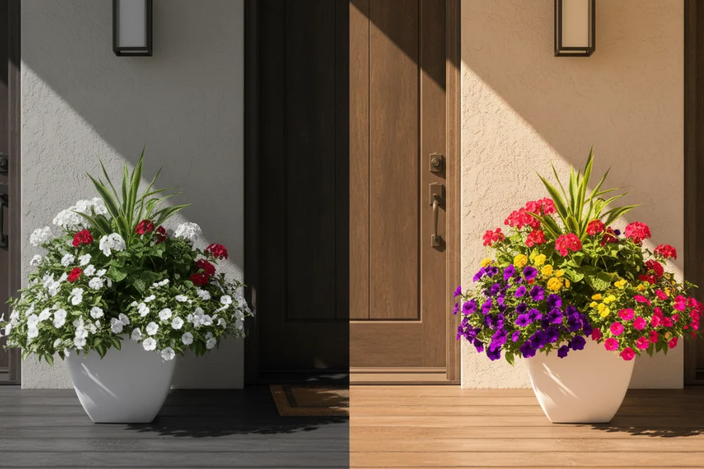 Sun and shade front porch planters