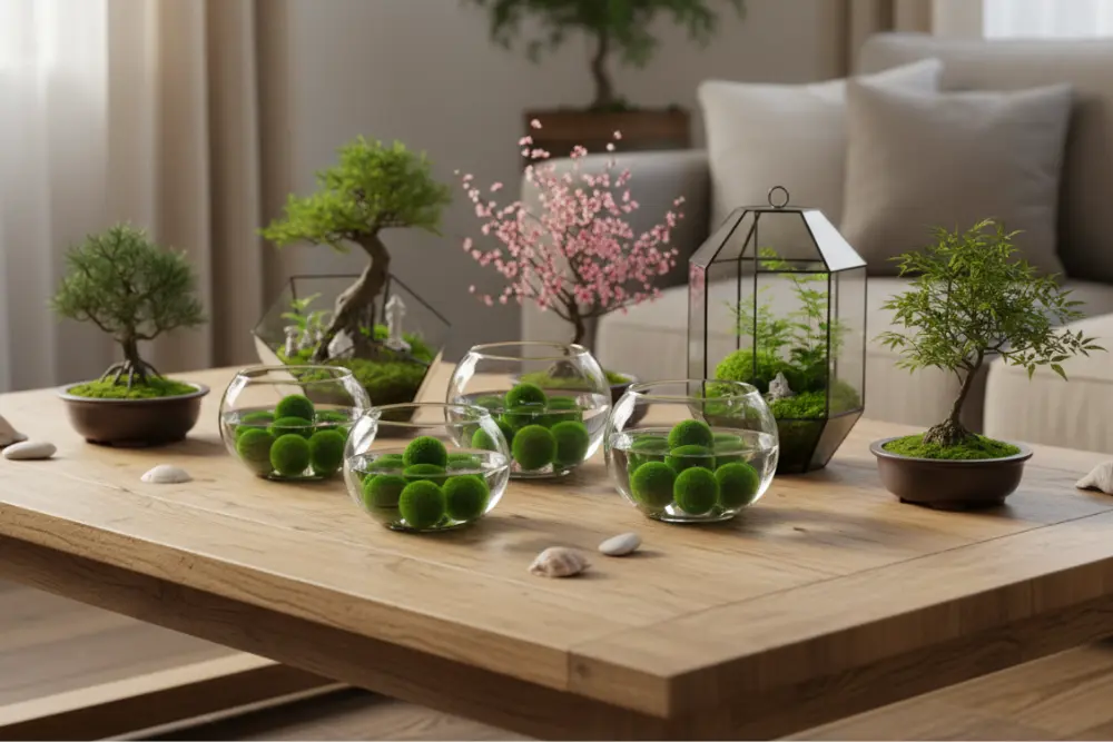 living tabletop plant centerpieces on wood table