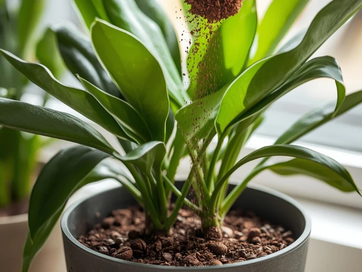 A green plant displaying a brown, sticky substance on its surface.