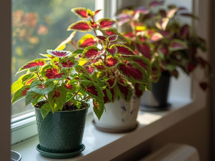 A trio of lush green potted plants arranged on a window sill, bringing life and freshness to the room.