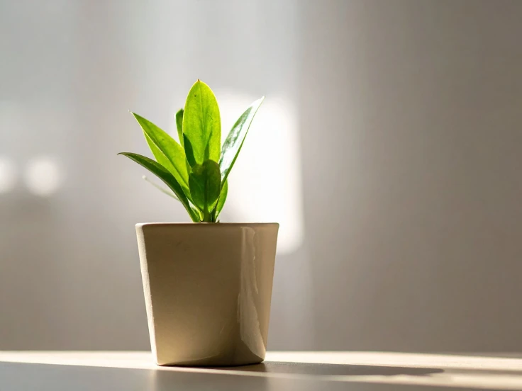 A tiny plant nestled in a clean white pot, brightening up the surroundings.