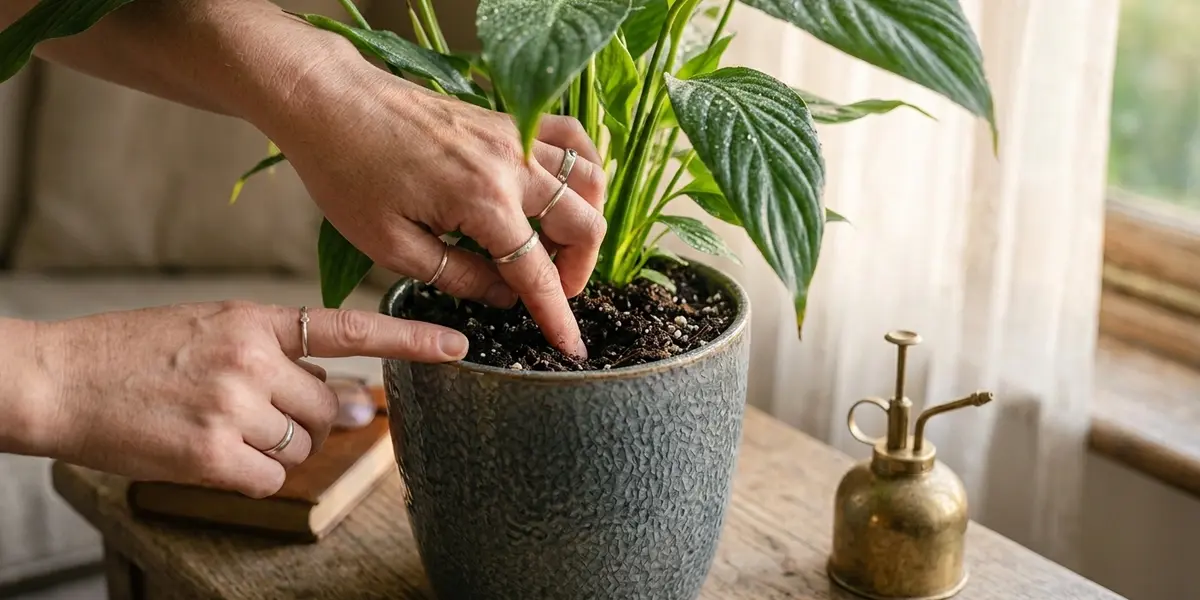 Peeacelily | Peace Lily Care: Light, Water, Humidity and Blooms Explained Simply Repotting a peace lily in loose soil using a pot with drainage holes.