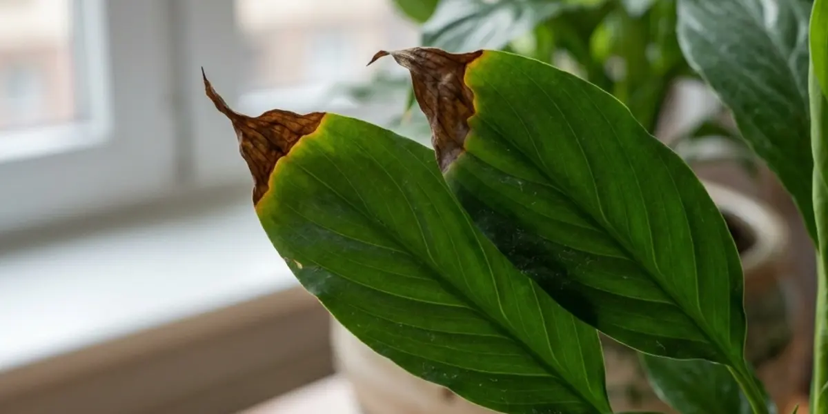 Peeacelily | Peace Lily Care: Light, Water, Humidity and Blooms Explained Simply Peace lily leaves showing brown tips.