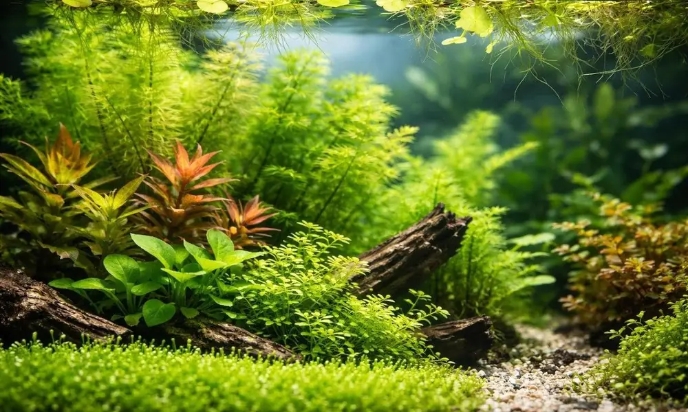 Peeacelily | Aquarium Plants: A Complete Guide to Types, Benefits, and Care Foreground, midground, and floating aquarium plants arranged in a planted tank