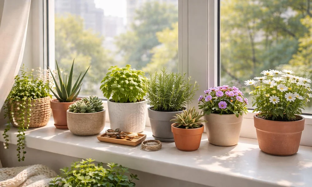 Peeacelily | Plant: A Complete Guide to Types, Growth, Care, and Benefits Various small potted plants and herbs arranged on a sunny windowsill.