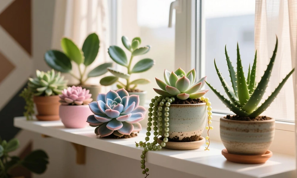 Peeacelily | Succulent Plants: A Complete Guide to Growing and Caring for Succulents Potted indoor succulent plants thriving on a well-lit living room accent table