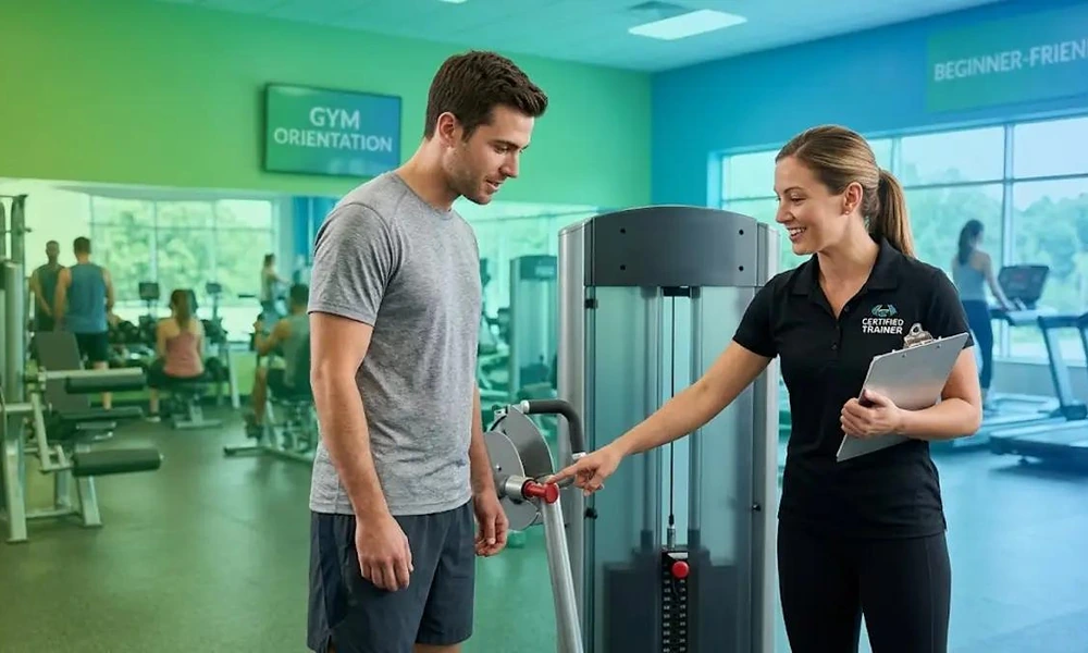 Peeacelily | Planet Fitness: Membership Costs, Equipment, Benefits, and What to Know Certified trainer demonstrating proper gym machine adjustments to a beginner member-Planet Fitness