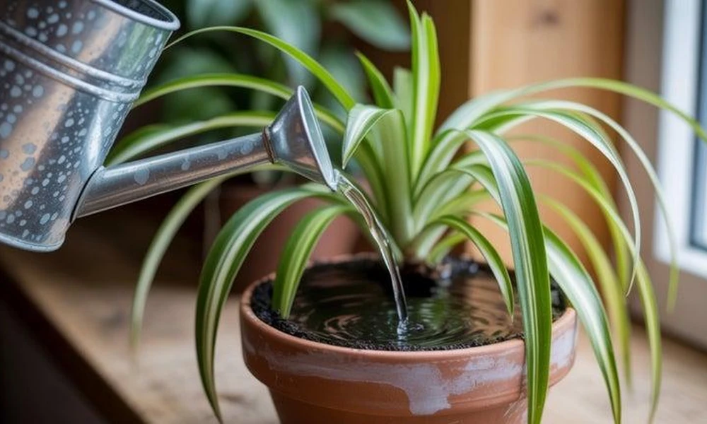 Patterned floor tiles on an apartment balcony decorated with potted plants.