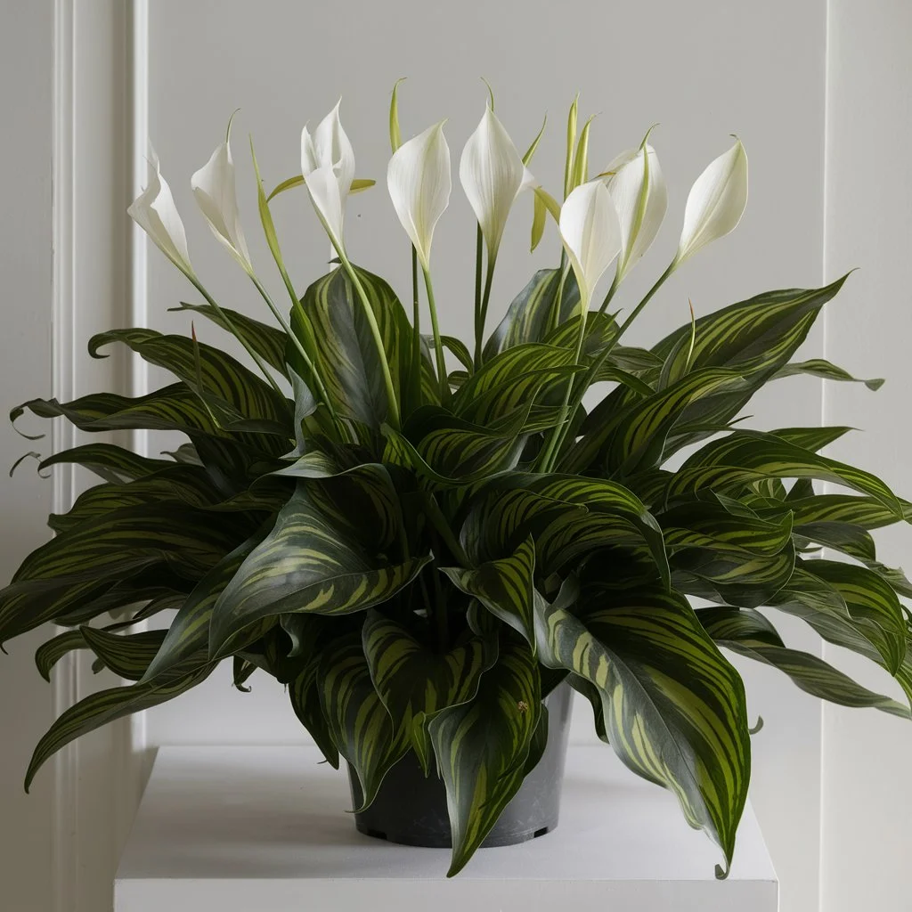 white stripe peace lily plant