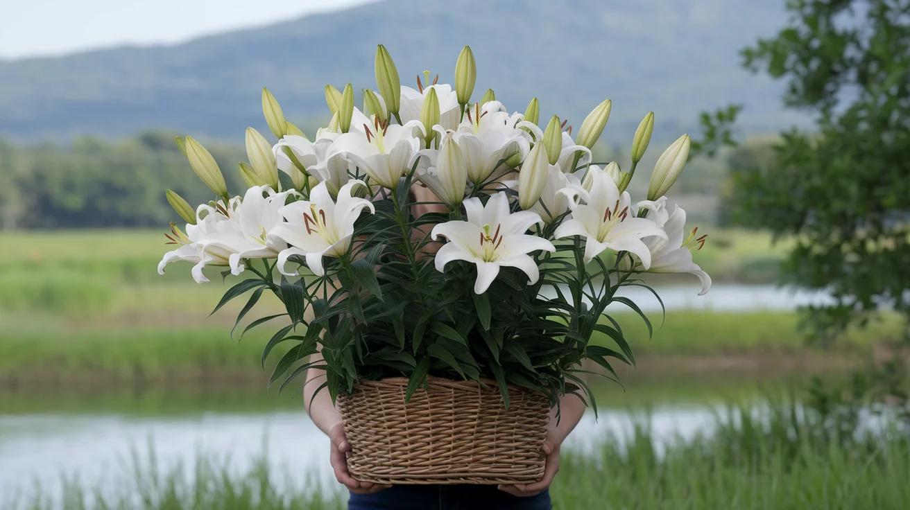 Peaceful White Lilies Basket: A Symbol of Serenity and Gracee 🌸🧺