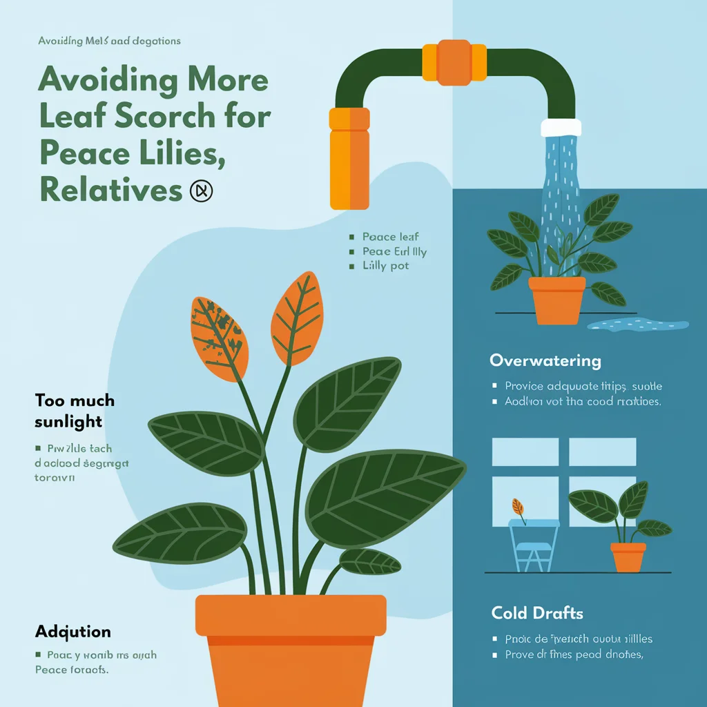 What are the causes of leaf scorch in peace lilies?