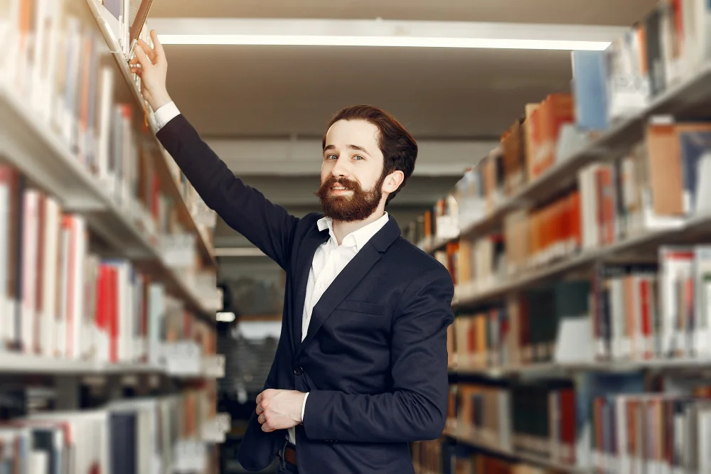 Handsome guy study at the library