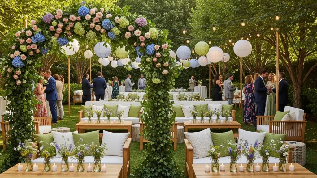 Stunning garden party plant decor setup