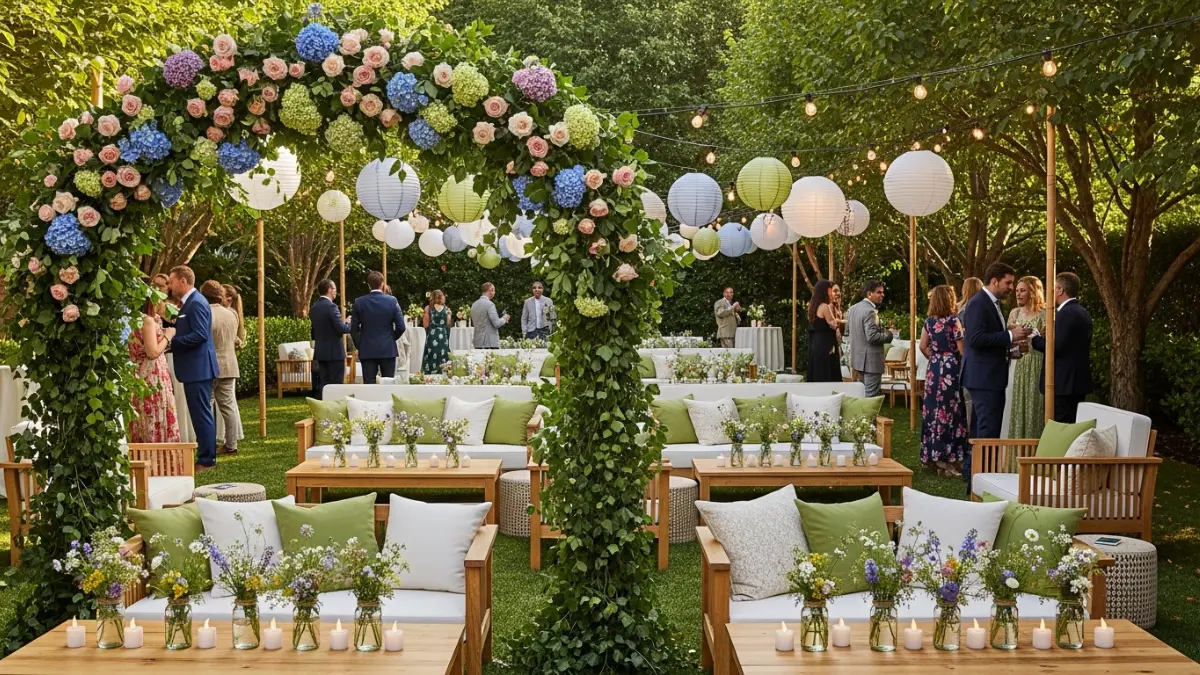 Stunning garden party plant decor setup