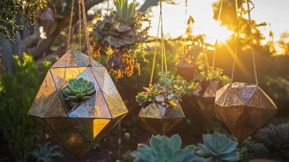 Hanging terrarium glowing in sunlight