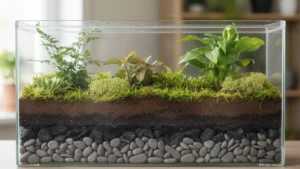 Layered terrarium ecosystem view